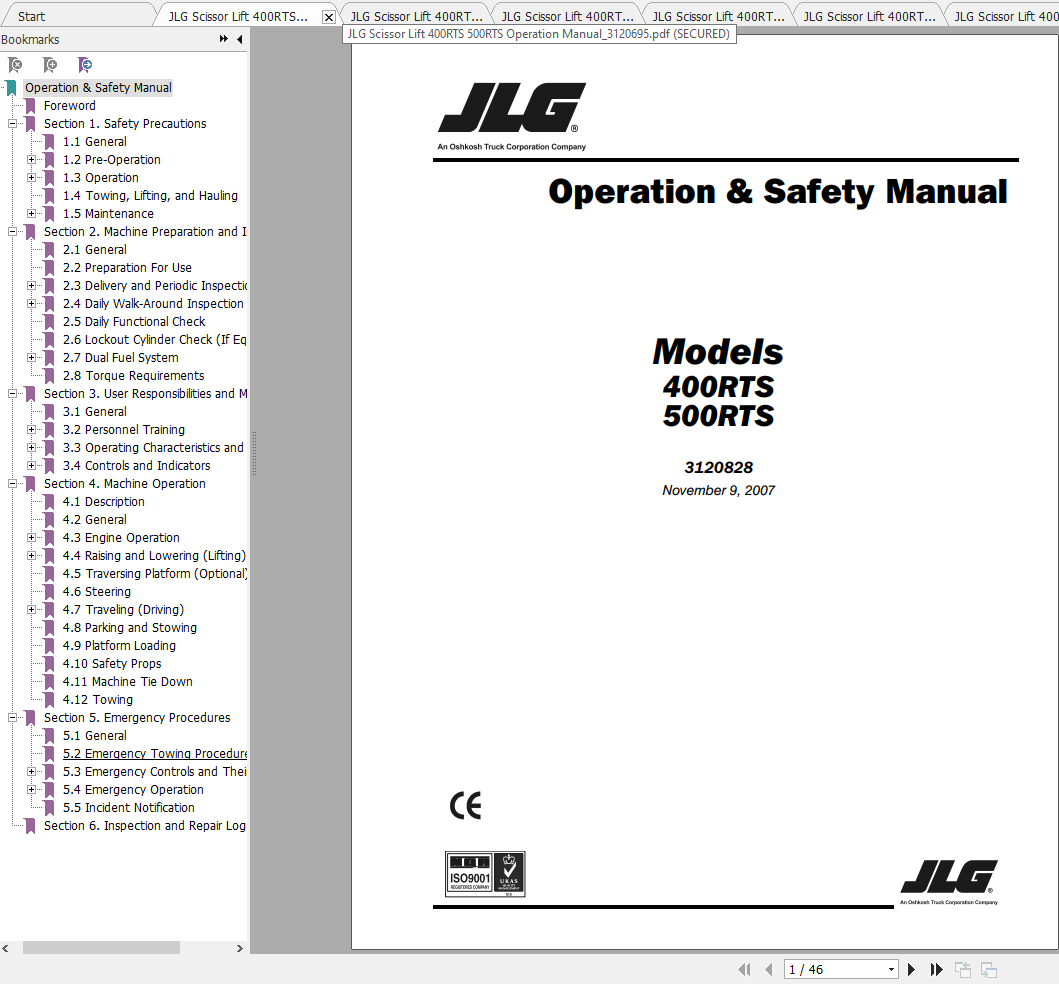 JLG Scissor Lift 400RTS 500RTS Operation Service Parts Manuals 1