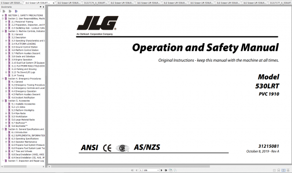 JLG Scissor Lift 530LRT Operation Service Parts Manuals 1