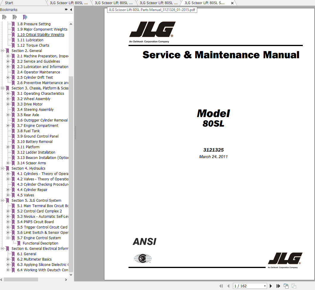 JLG Scissor Lift 80SL Operation Service Parts Manuals 1