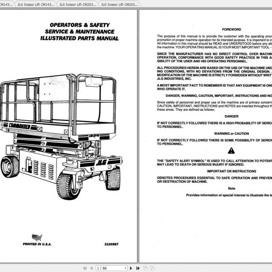 JLG Scissor Lift 4045R Operation, Service & Parts Manuals