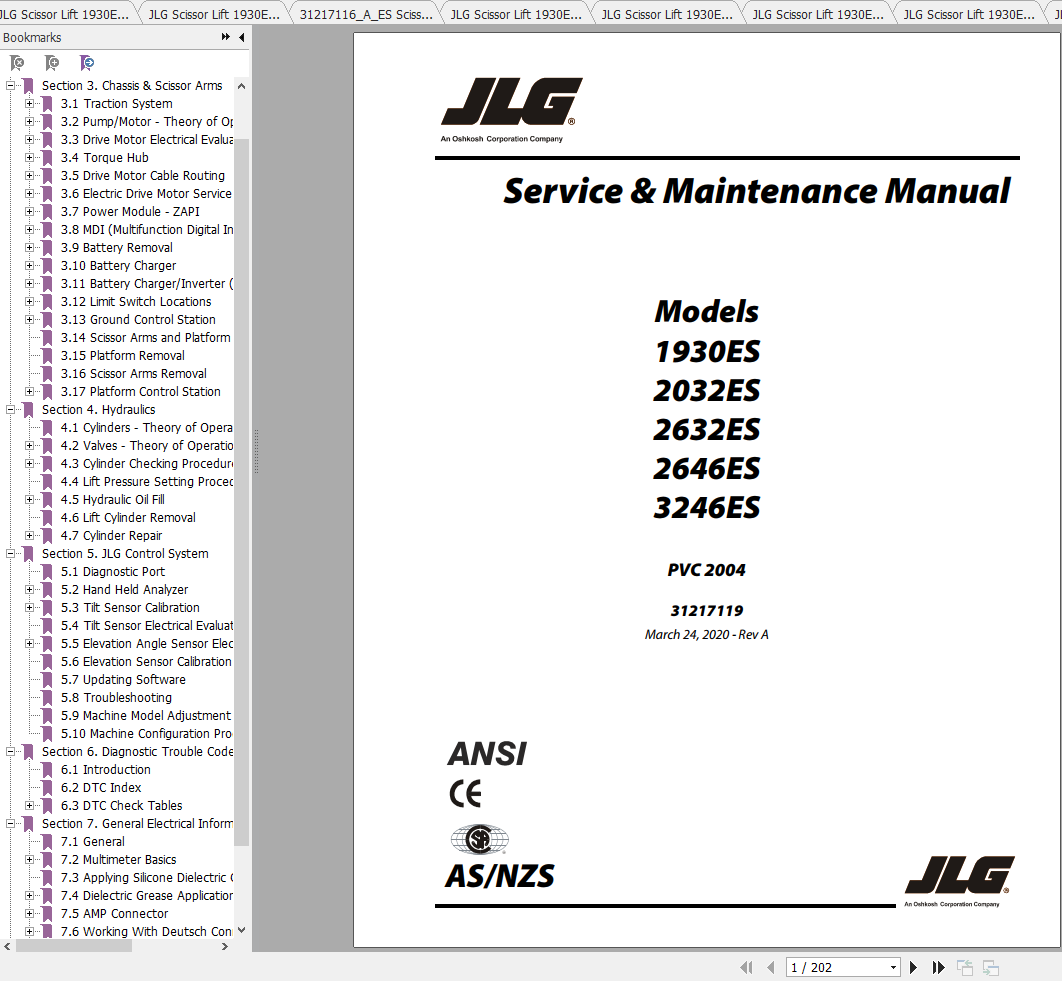 JLG Scissor Lift ES Series Operation Service Parts Manuals 1