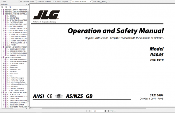 JLG Scissor Lift R4045 Operation Service Parts Manuals 1