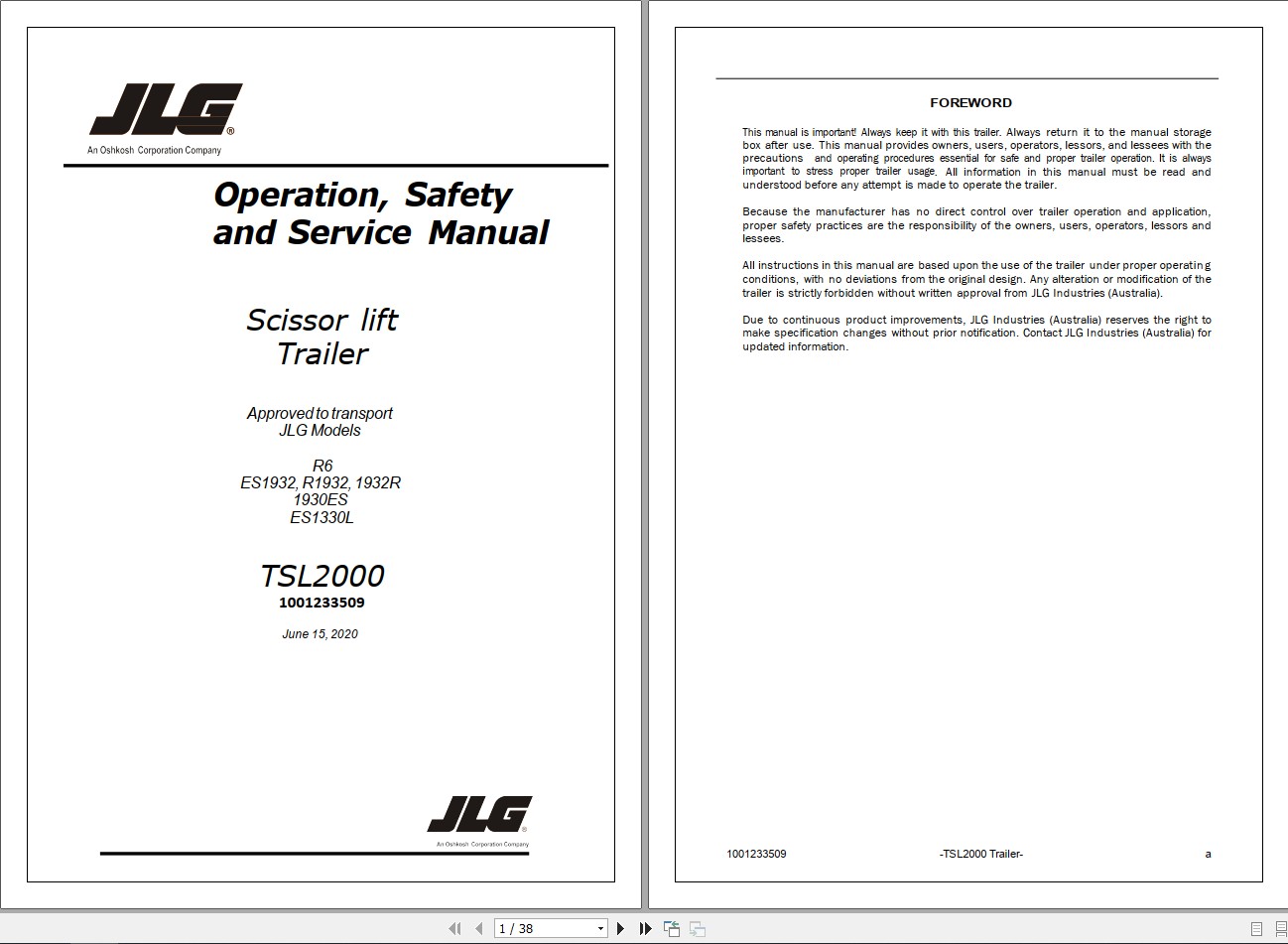 JLG Scissor Lift Supplement Operation Service Parts Manuals 3 1