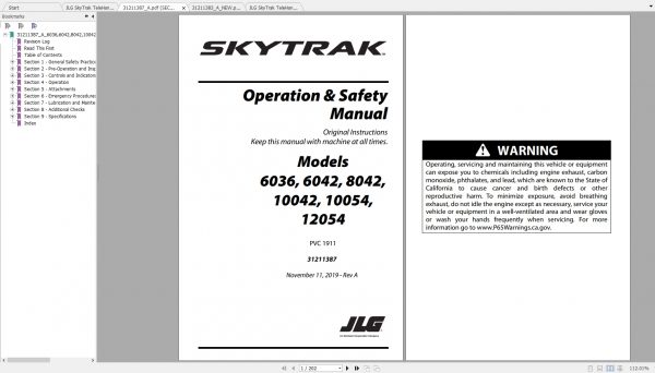 JLG SkyTrak TeleHandler 12054 Operation Service Parts Manuals 2