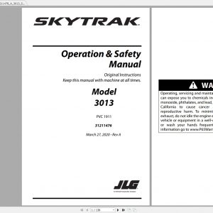 JLG SkyTrak TeleHandler 3013 Operators Parts Manuals 1