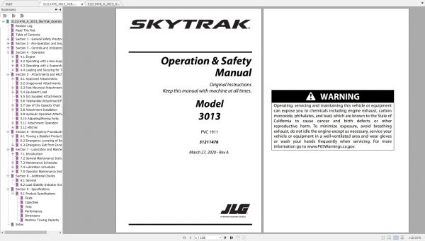JLG SkyTrak TeleHandler 3013 Operators Parts Manuals 1