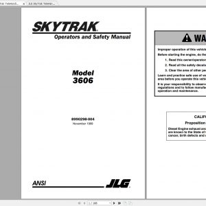 JLG SkyTrak TeleHandler 3606 Operators Parts Manuals 1