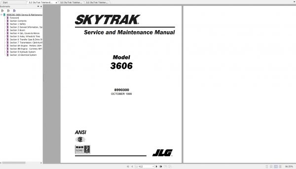 JLG SkyTrak TeleHandler 3606 Operators Parts Manuals 2