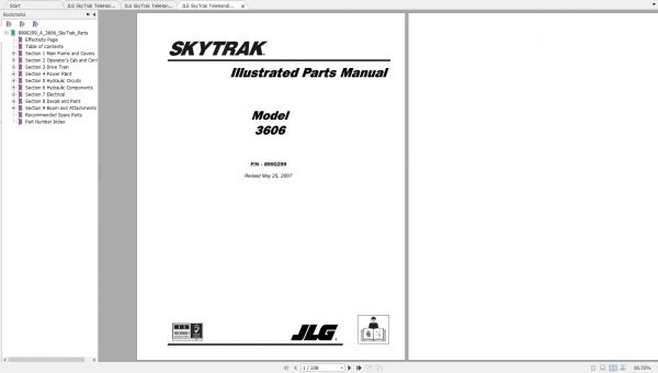JLG SkyTrak TeleHandler 3606 Operators Parts Manuals 3