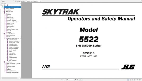 JLG SkyTrak TeleHandler 5522 Operators Safety Manual 1