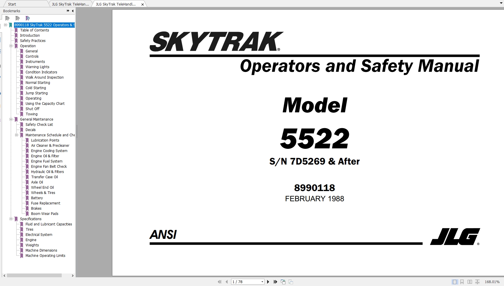 JLG SkyTrak TeleHandler 5522 Operators Safety Manual 1