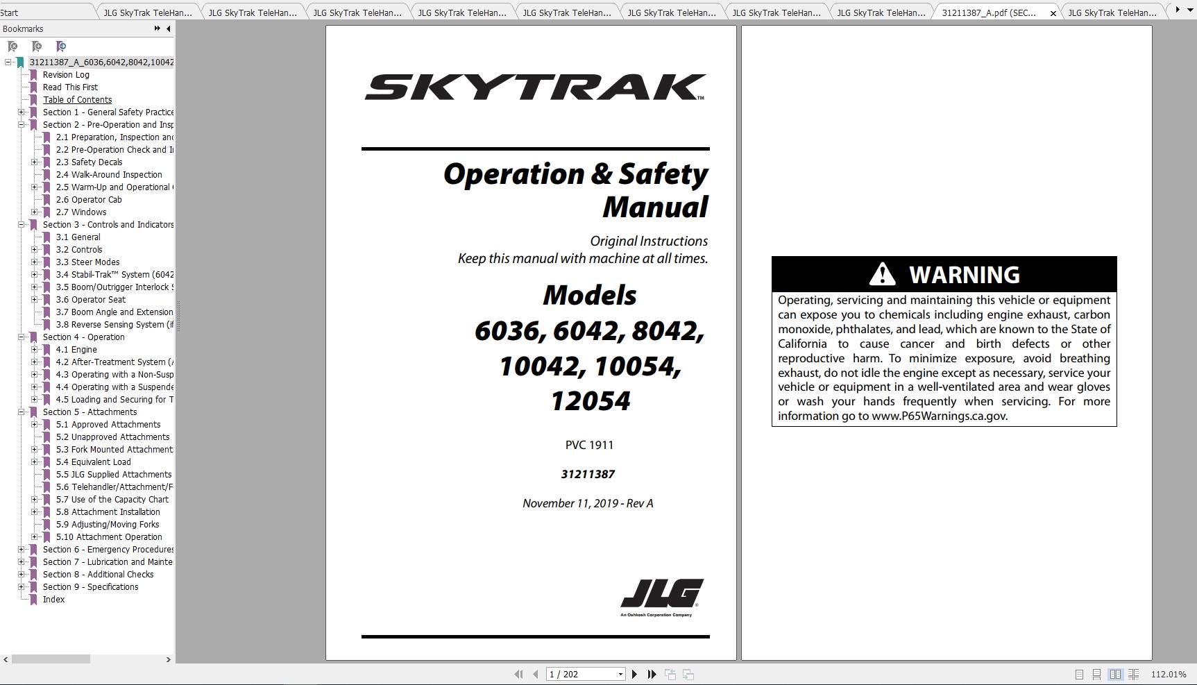 JLG SkyTrak TeleHandler 6036 Operation Service Parts Manuals 1