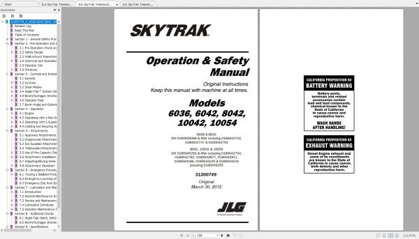 JLG SkyTrak TeleHandler 6042 Operation Service Parts Manuals 1