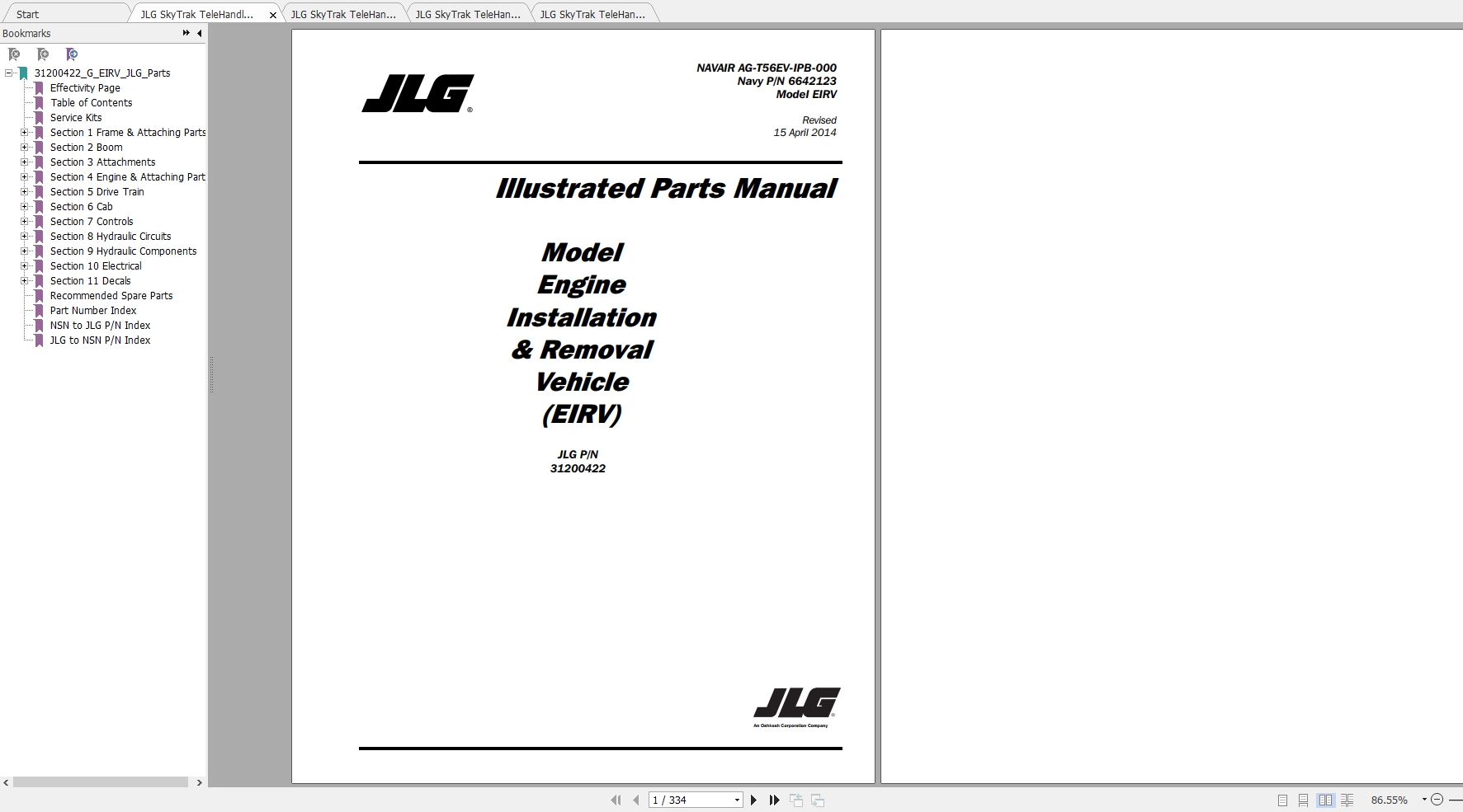 JLG SkyTrak TeleHandler EIRV Operation Service Parts Manuals 1