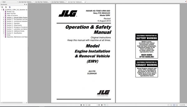 JLG SkyTrak TeleHandler EIRV Operation Service Parts Manuals 2
