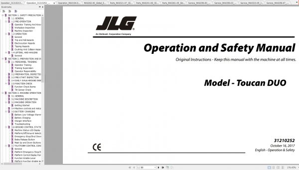 JLG TOUCAN DUOJUNIOR6JUNIOR8 Operators Service Parts Manuals 1