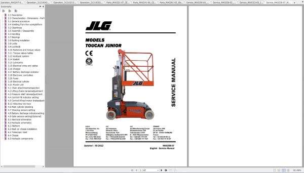 JLG TOUCAN DUOJUNIOR6JUNIOR8 Operators Service Parts Manuals 3