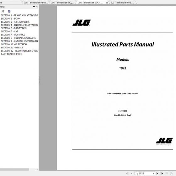JLG Telehandler 1055 1255 (PVC 1911) Operation, Service & Parts Manuals