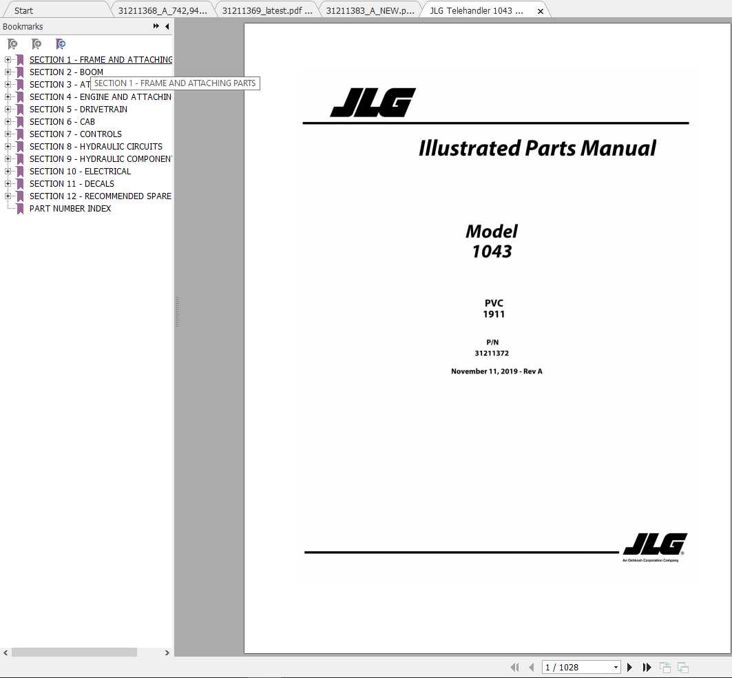 JLG Telehandler 1043 PVC 1911 Operation Service Parts Manuals 1