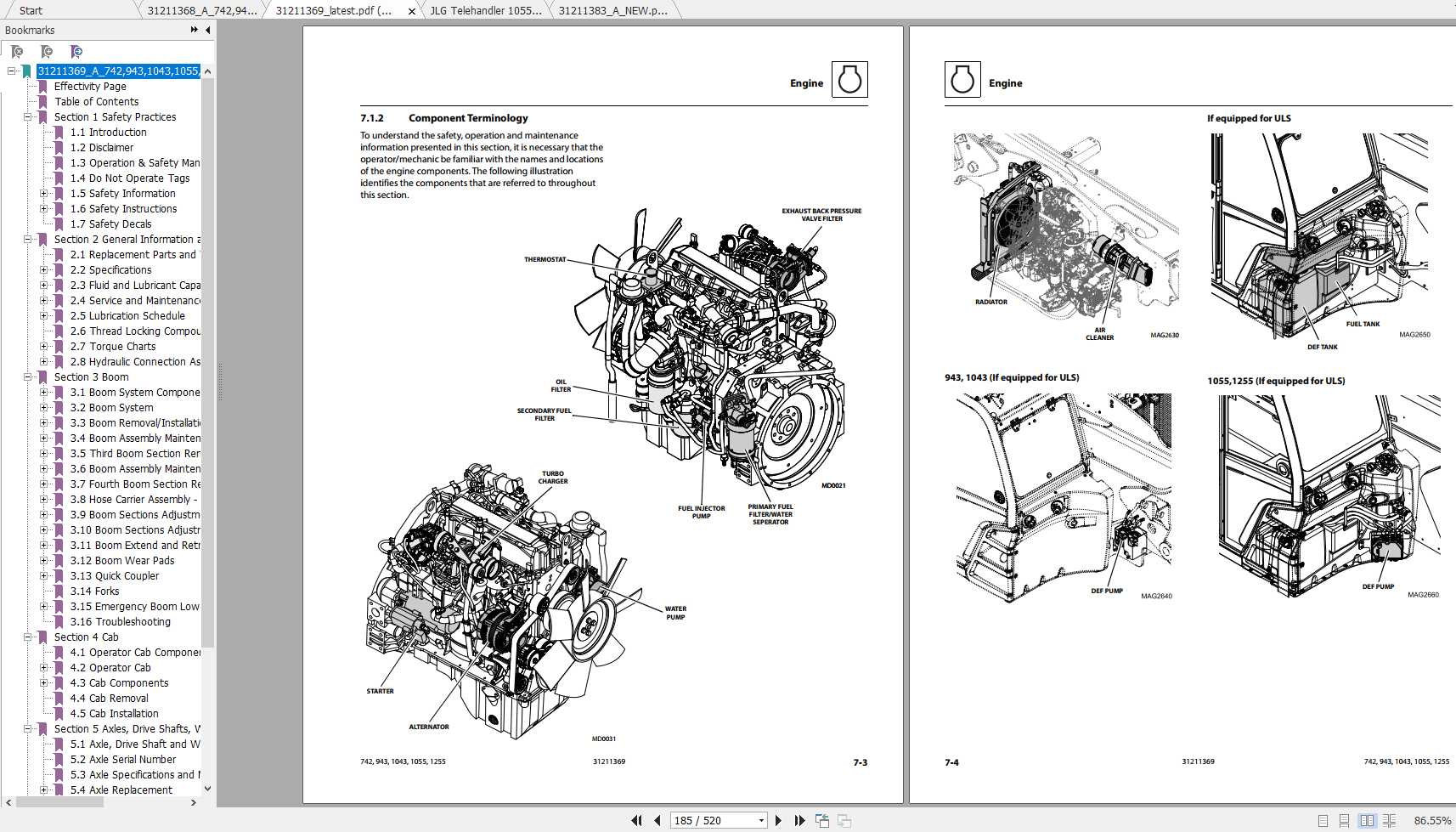 JLG Telehandler 1055 1255 (PVC 1911) Operation, Service & Parts Manuals