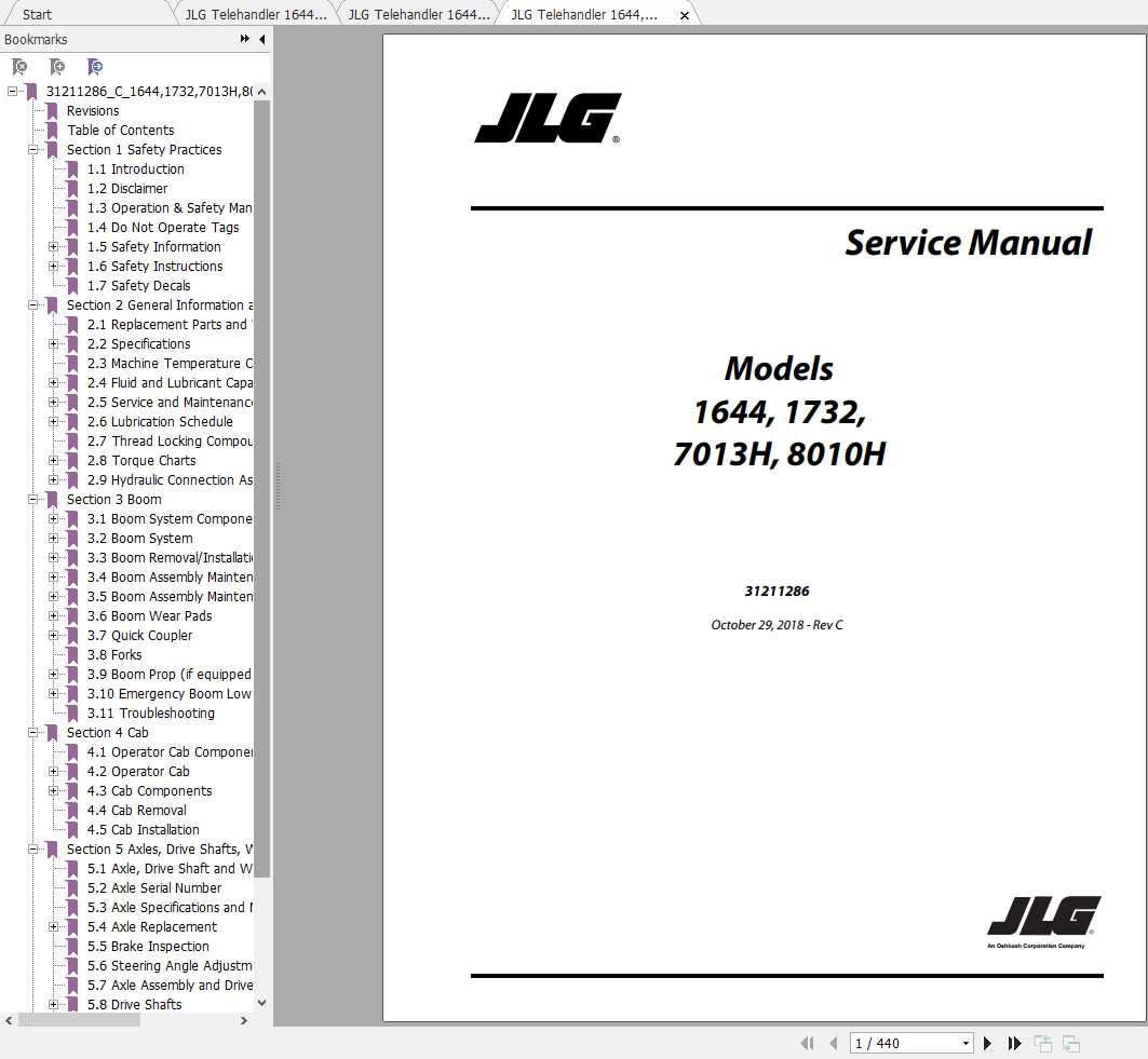 JLG Telehandler 1644 Operation Service Parts Manuals 1
