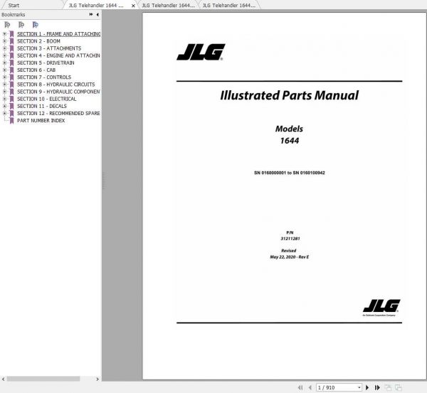 JLG Telehandler 1644 Operation Service Parts Manuals 2