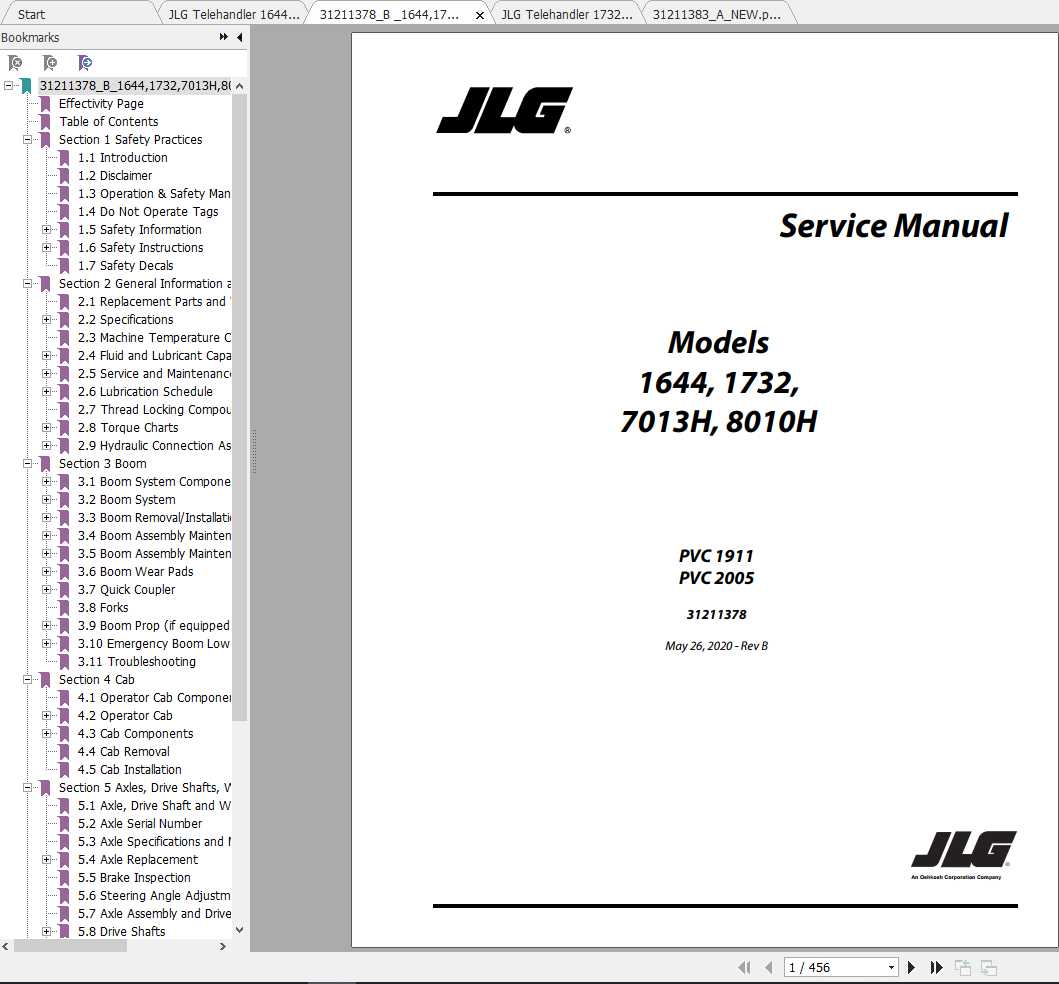 JLG Telehandler 1732 PVC 19112005 Operation Service Parts Manuals 1
