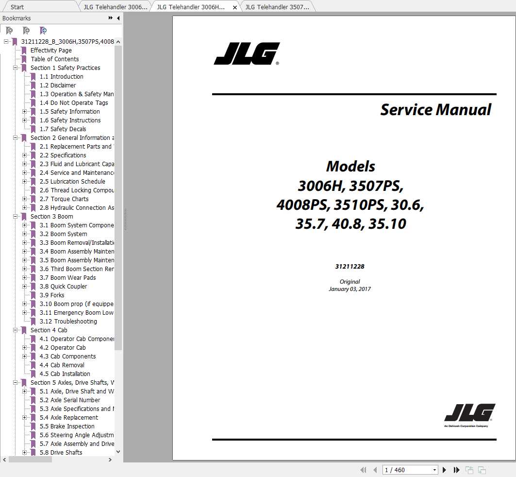 JLG Telehandler 3507 4013 Operation Service Parts Manuals 1 1