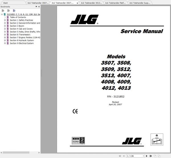 JLG Telehandler 3507 4013 Operation Service Parts Manuals 1