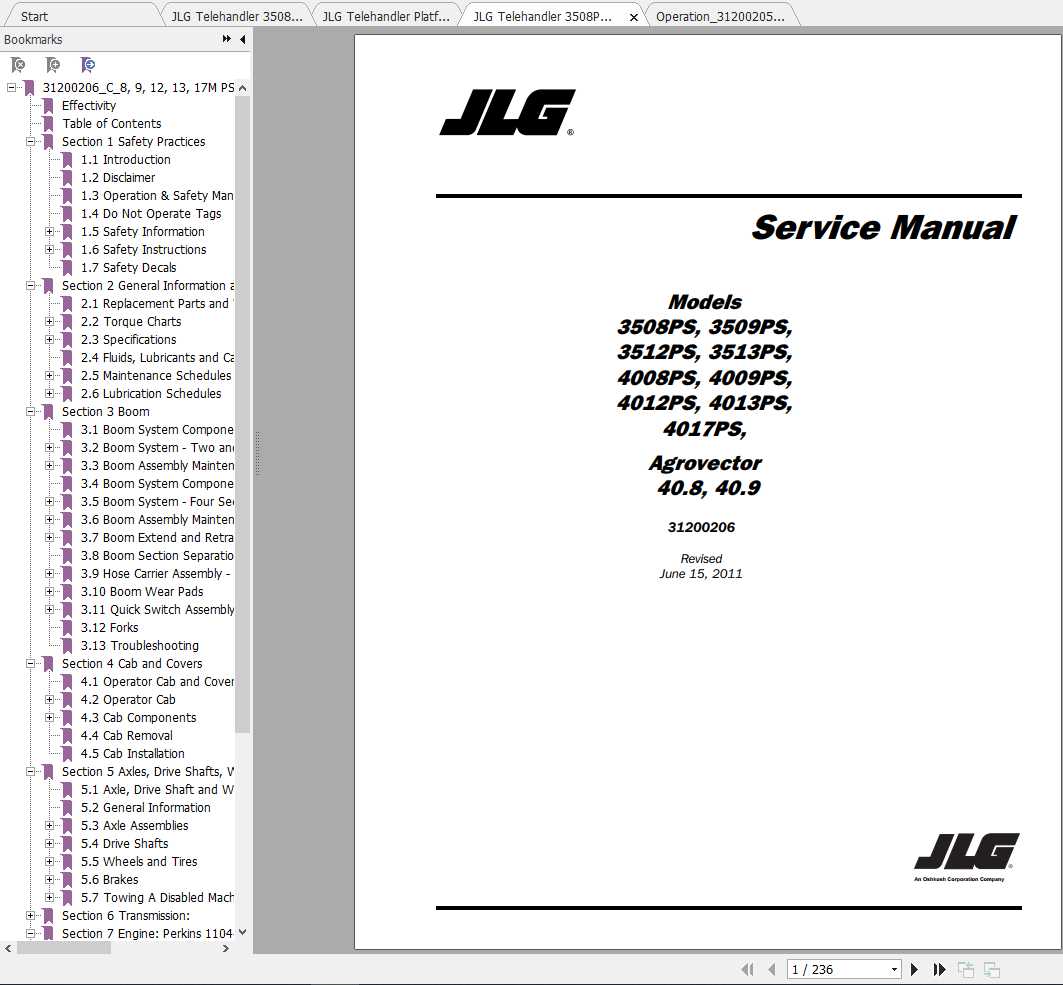 JLG Telehandler 3508PS 4017PS Operation Service Parts Manuals 1