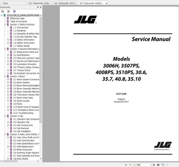 JLG Telehandler 3510PS Operation Service Parts Manuals 1 1