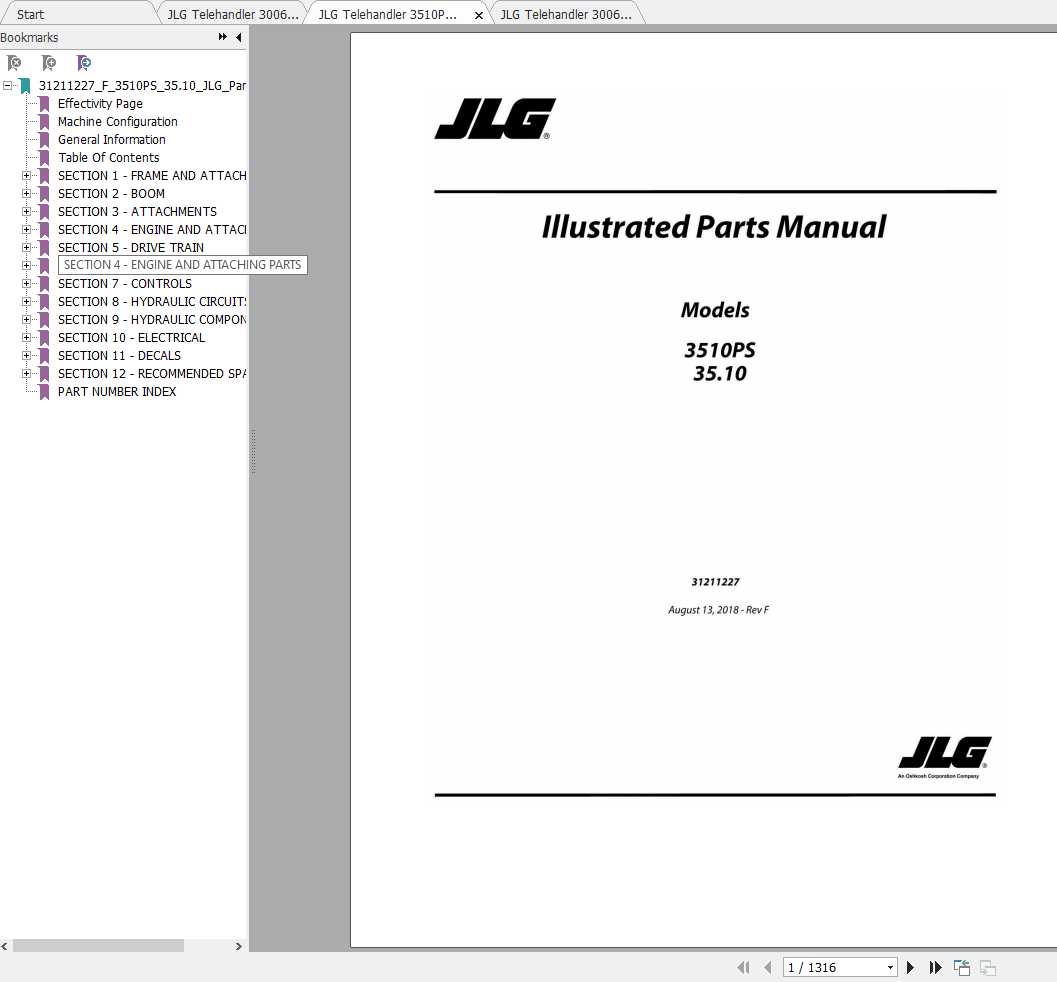 JLG Telehandler 3510PS Operation Service Parts Manuals 2 1