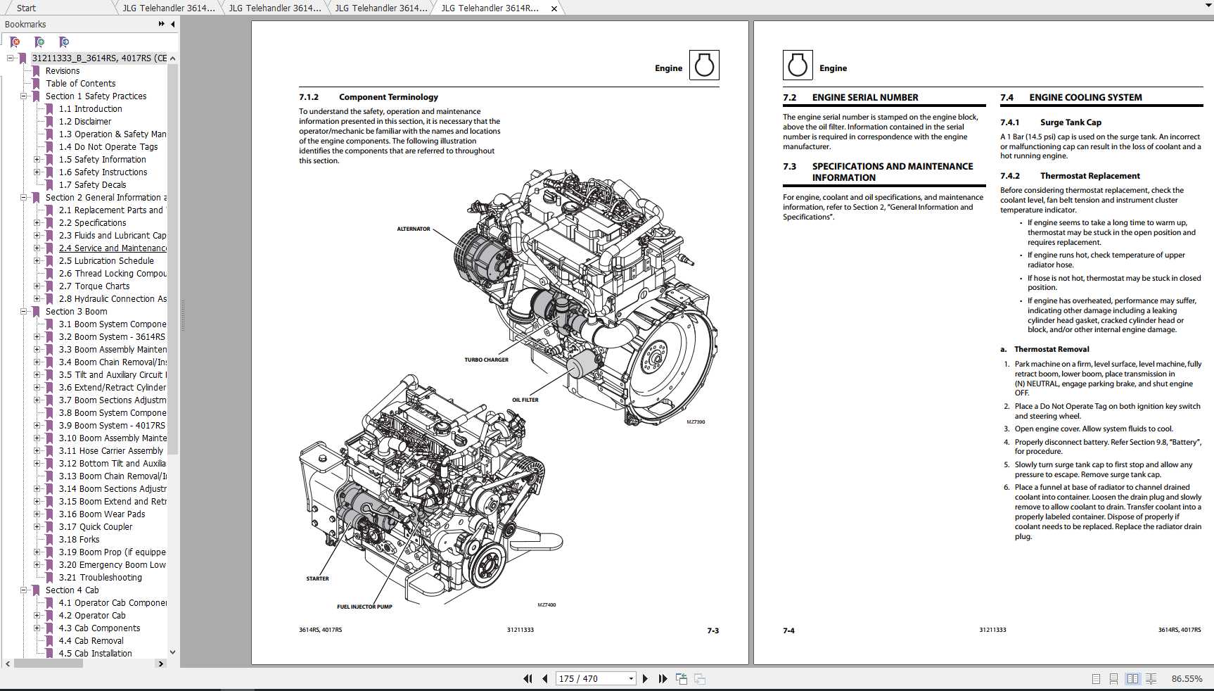 JLG Telehandler 3614RS 4017RS Operation, Service & Parts Manuals