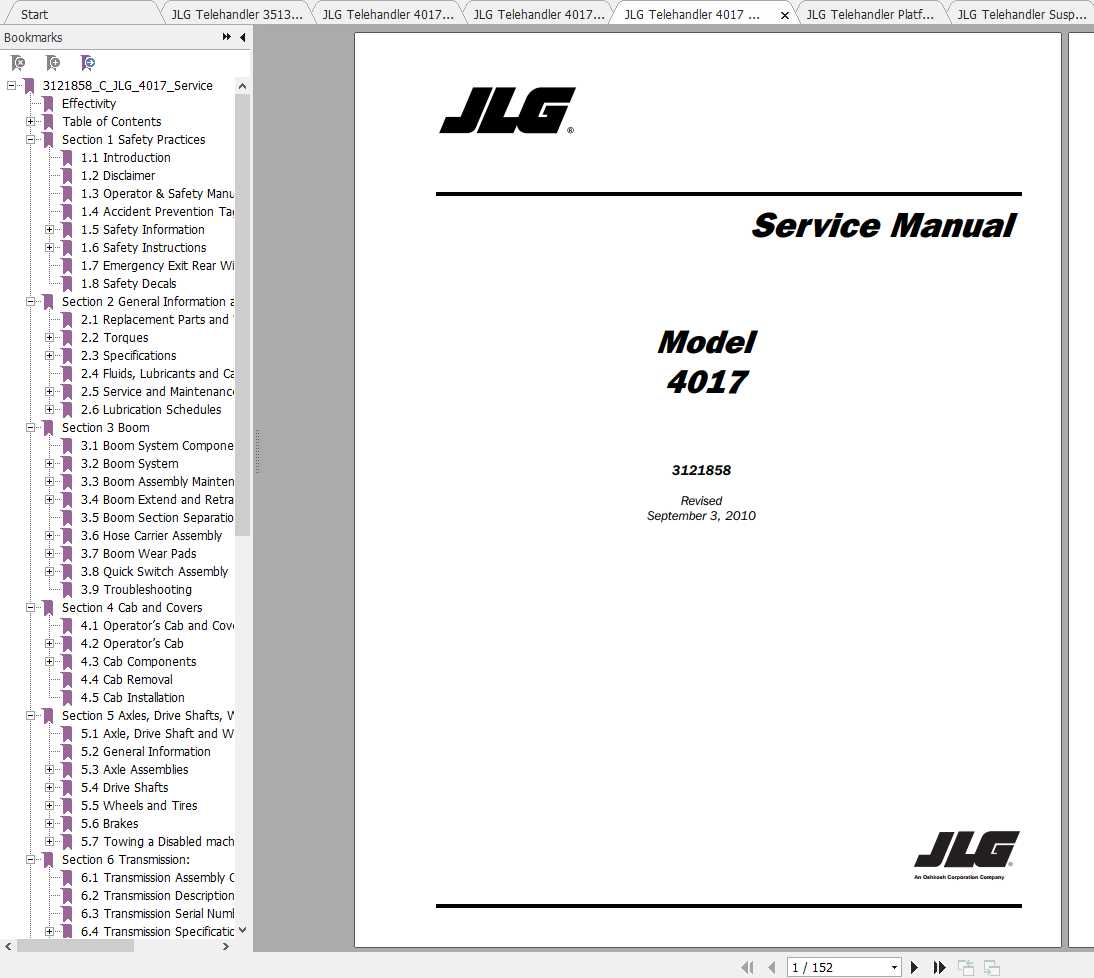 JLG Telehandler 4017 Operation Service Parts Manuals 1