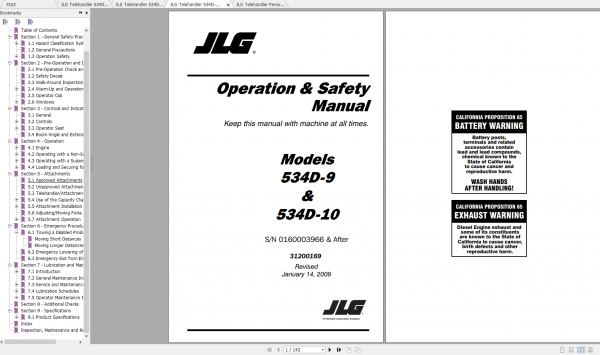 JLG Telehandler 534D 9 534D 10 Operation Service Parts Manuals 1