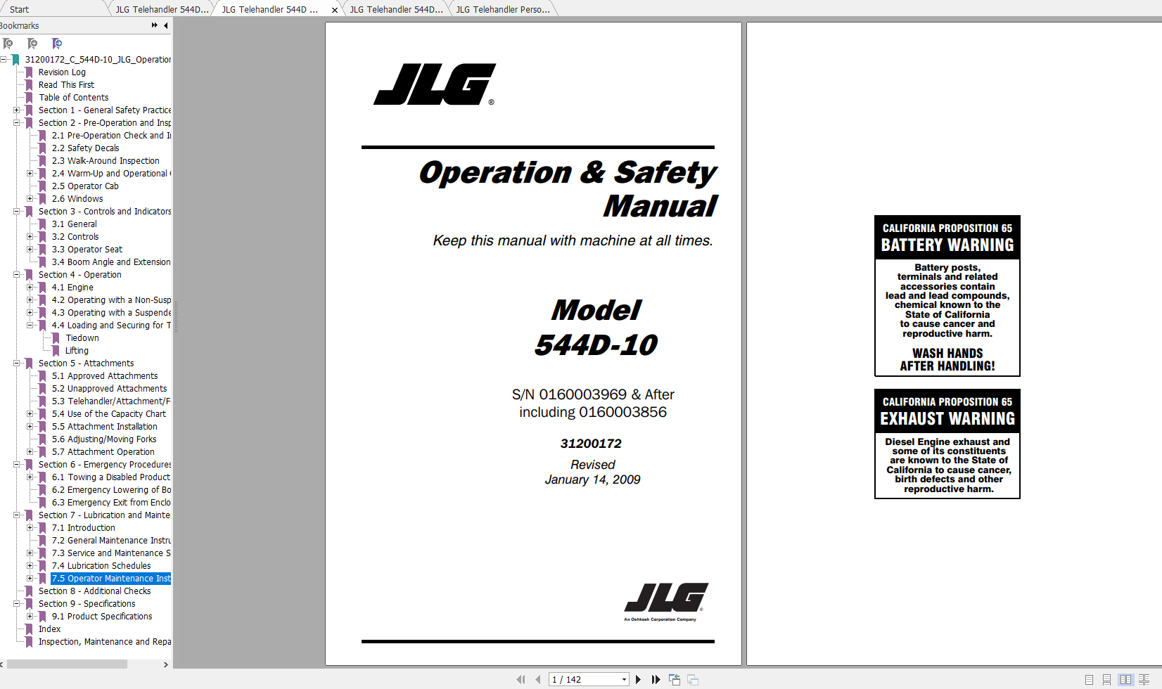 JLG Telehandler 544D Operation Service Parts Manuals 1