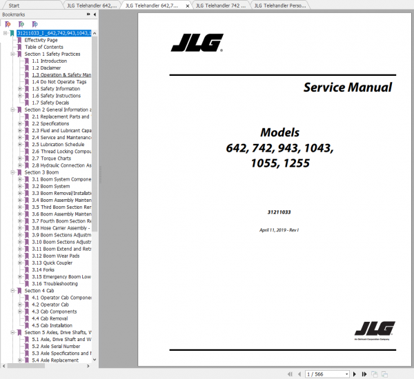 JLG Telehandler 742 Operation Service Parts Manuals 1