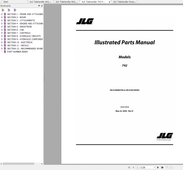 JLG Telehandler 742 Operation Service Parts Manuals 2