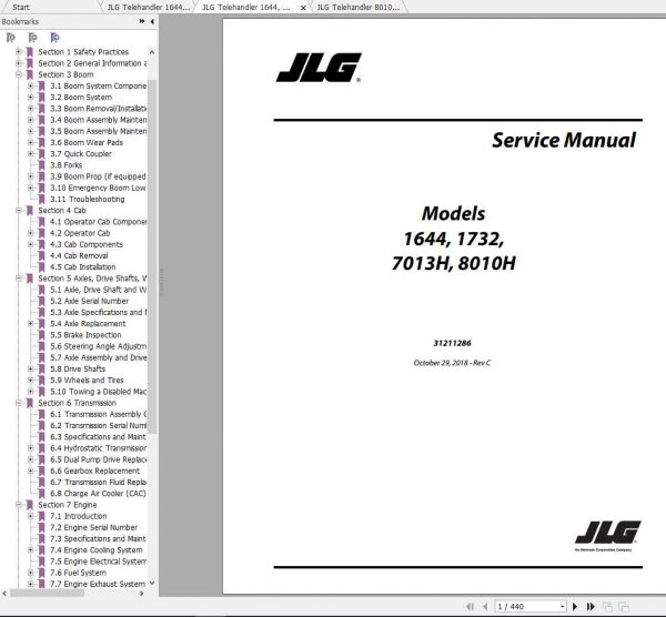 JLG Telehandler 8010H Operation Service Parts Manuals 1