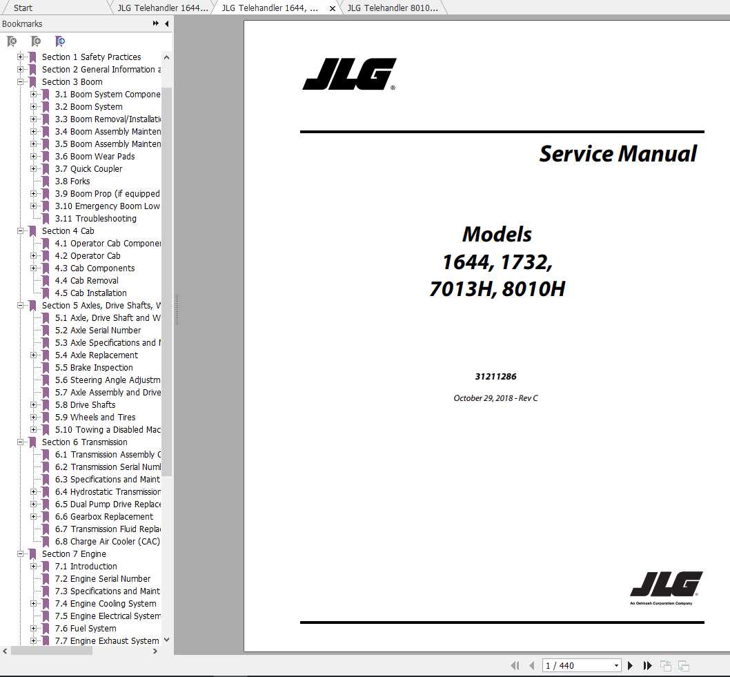 JLG Telehandler 8010H Operation Service Parts Manuals 1