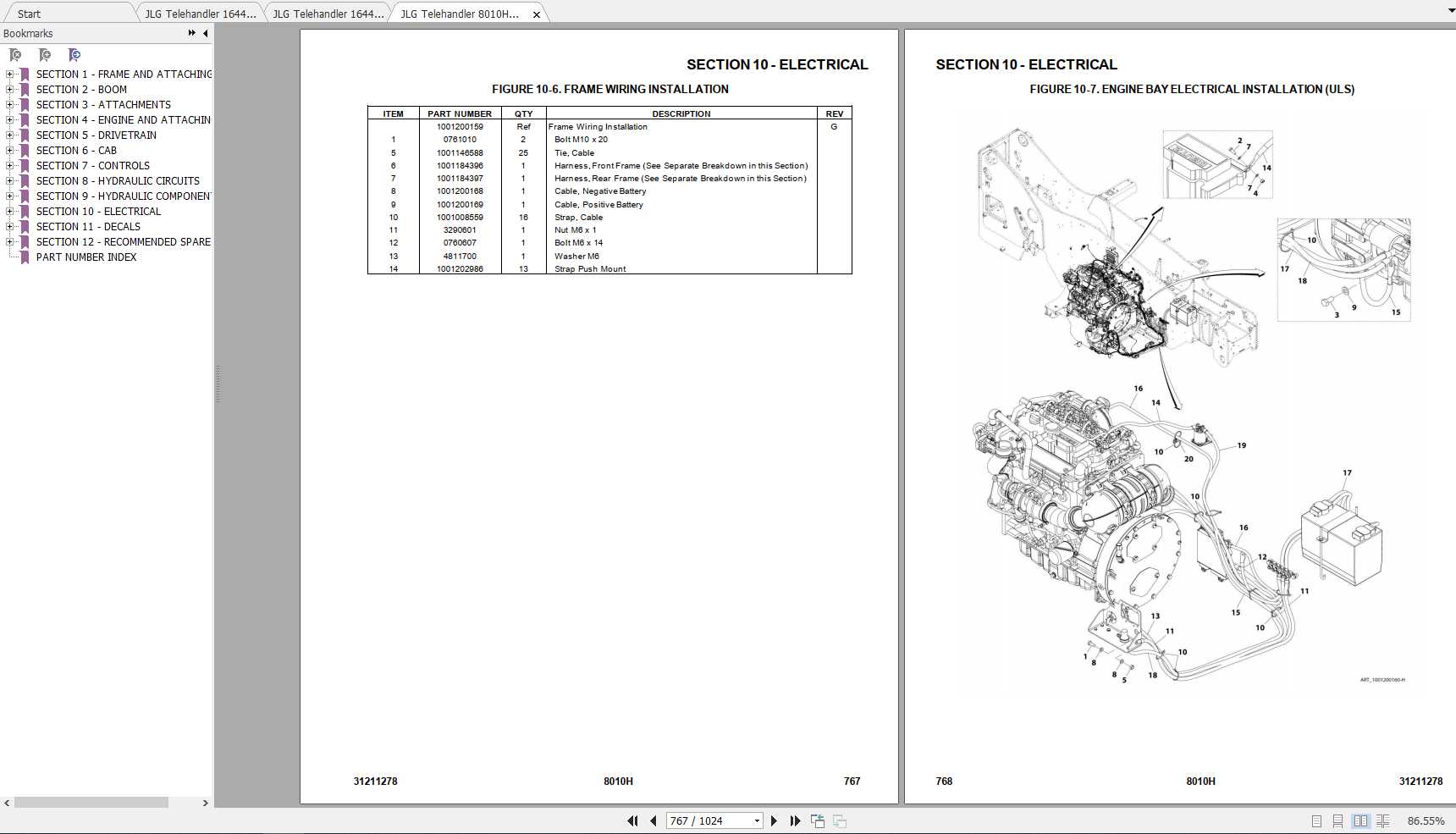 JLG Telehandler 8010H Operation, Service & Parts Manuals