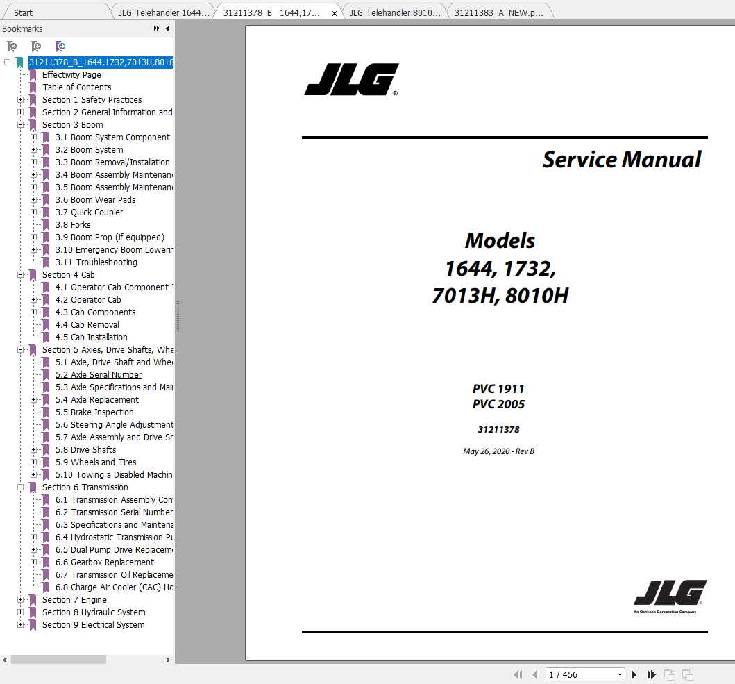 JLG Telehandler 8010H PVC 1911 2005 Operation Service Parts Manuals 1
