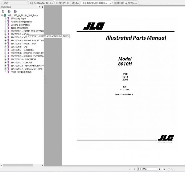 JLG Telehandler 8010H PVC 1911 2005 Operation Service Parts Manuals 2