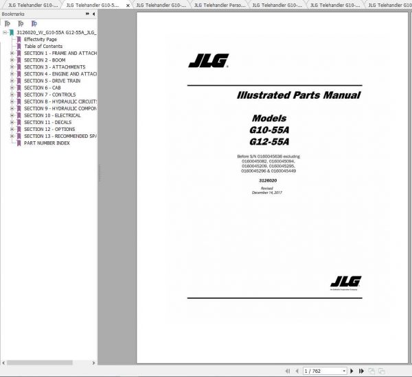 JLG Telehandler G10 55A G12 55A Operation Service Parts Manuals 2