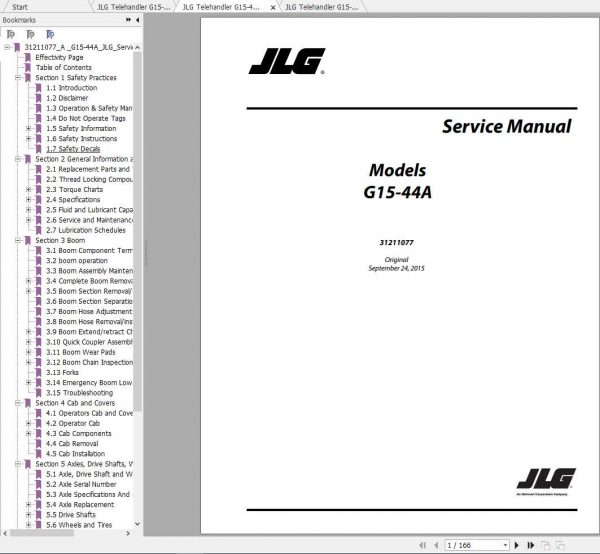 JLG Telehandler G15 44A Operation Service Parts Manuals 1
