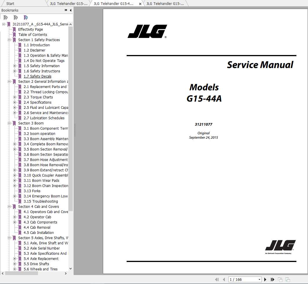 JLG Telehandler G15 44A Operation Service Parts Manuals 1