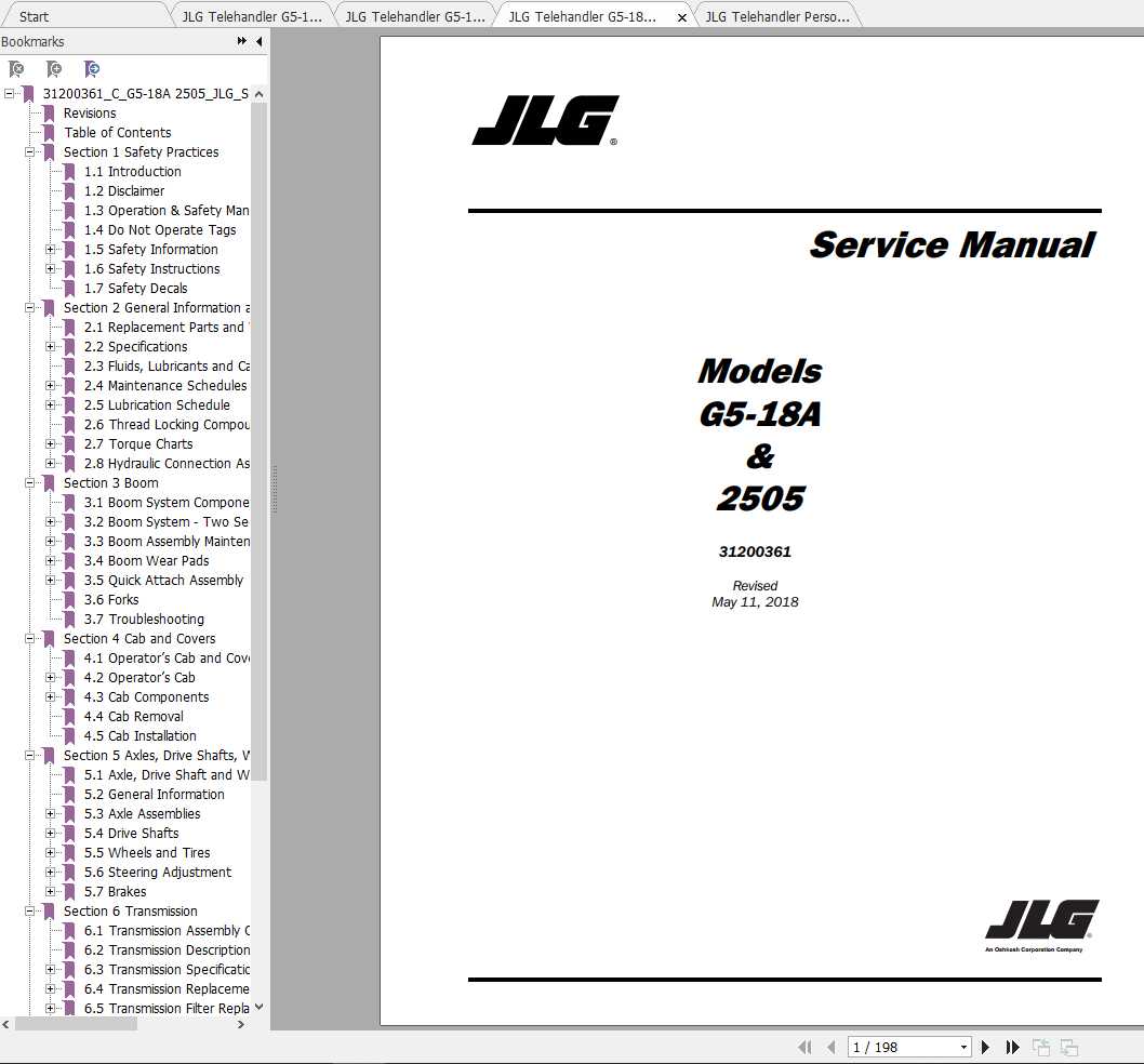 JLG Telehandler G5 18A 2505 Operation Service Parts Manuals 1