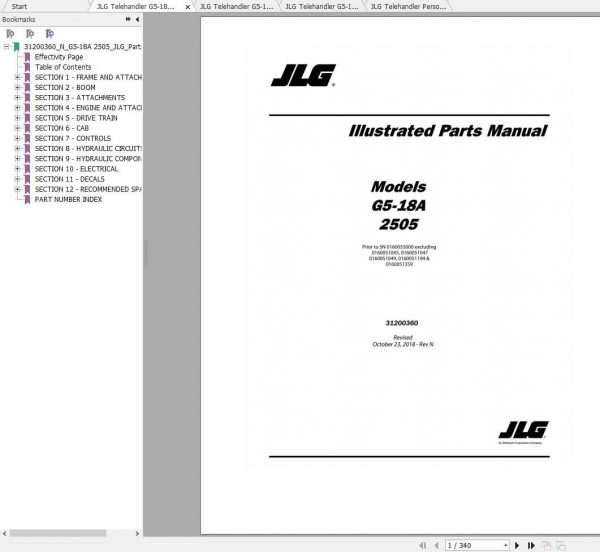 JLG Telehandler G5 18A 2505 Operation Service Parts Manuals 2