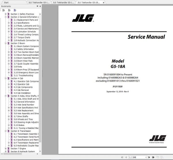 JLG Telehandler G5 18A Operation Service Parts Manuals 1
