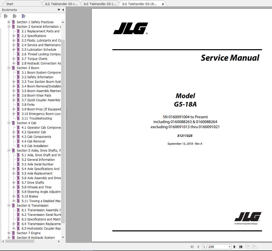 JLG Telehandler G5 18A Operation Service Parts Manuals 1